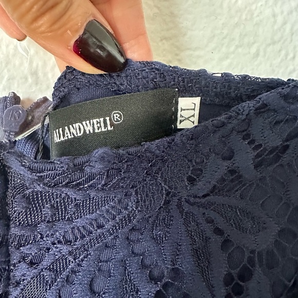 Allanwell Blue Floral Lace V Neckline Midi Bodycon XL Cocktail Dress - Picture 4 of 10